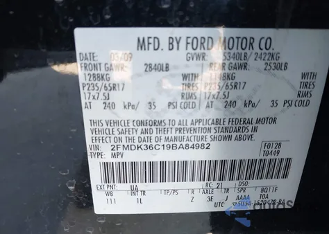 2009 Ford Edge Se z USA, uszkodzony, nr VIN 2FMDK36C19BA84982